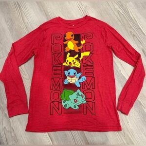 POKEMON Long Sleeve Tee. Red. Youth size XL. Pikachu. Chamander. Squirtle. GUC